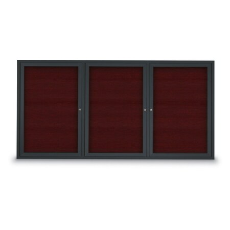 United Visual Products 96"x48" 3-Door Enclosed Outdoor Letterboard, Burgundy/Black UV1163DTD9648-BLACK-BURGUN